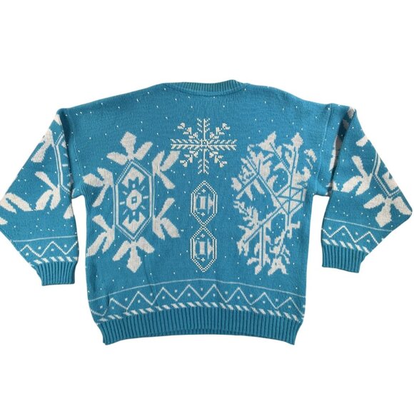 Vintage G.F.C. LTD Sweater Womens Medium Blue White Snowflake Beaded Made USA - Picture 2 of 15